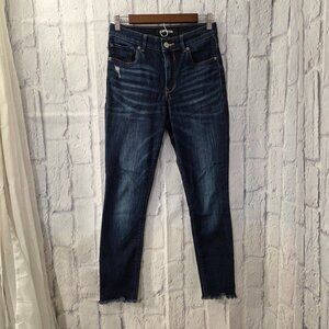 Express Stretch 2R Dark Wash Denim Blue High Rise Raw Hem Ankle Legging Jeans